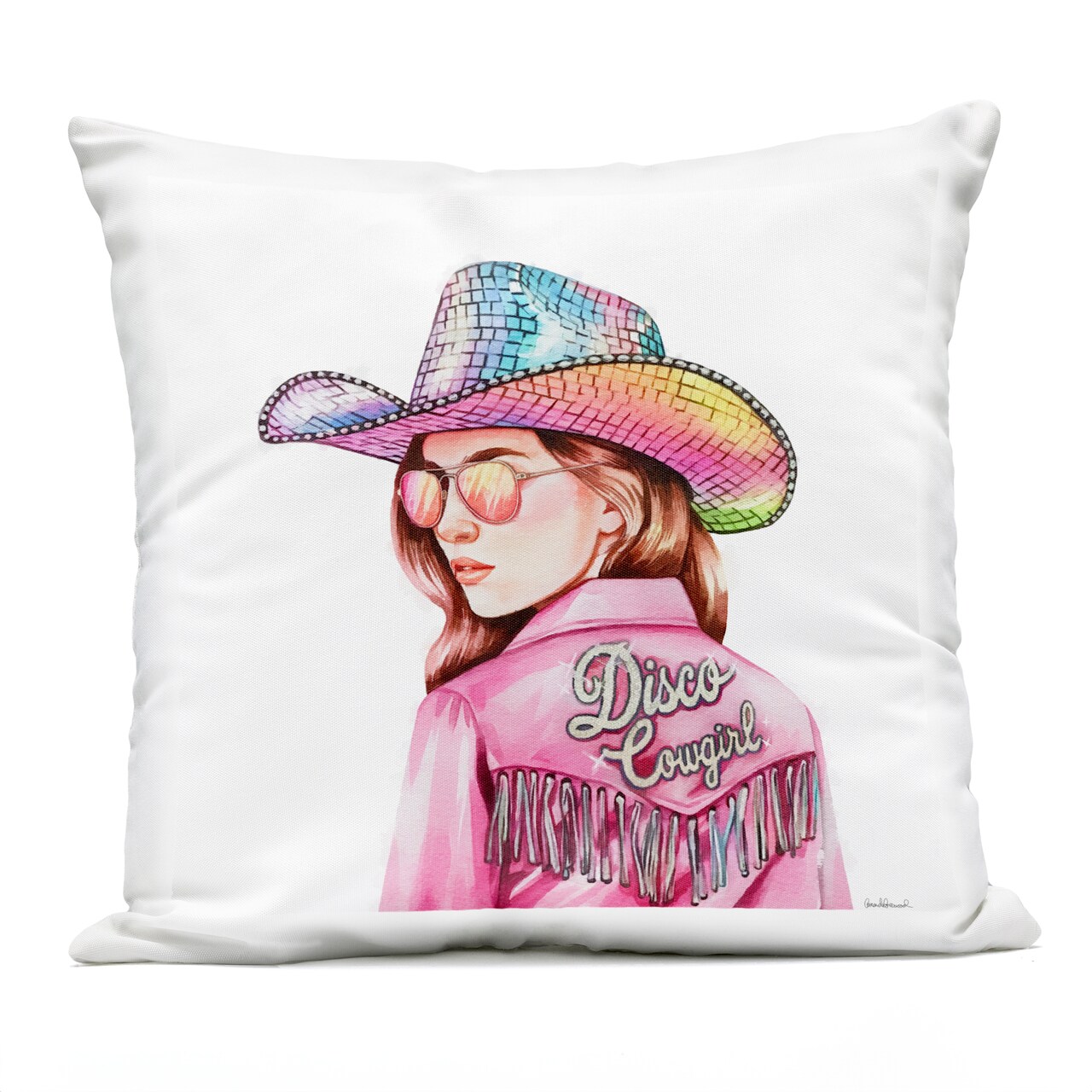 Stupell Industries Pink Disco Cowgirl Outdoor Printed Pillow design by Amanda Greenwood, 18 x 7 x 18